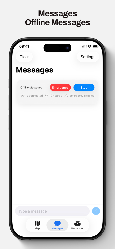 The Doomsday - The Doomsday app messaging interface showing offline communication controls and an emergency alert button.