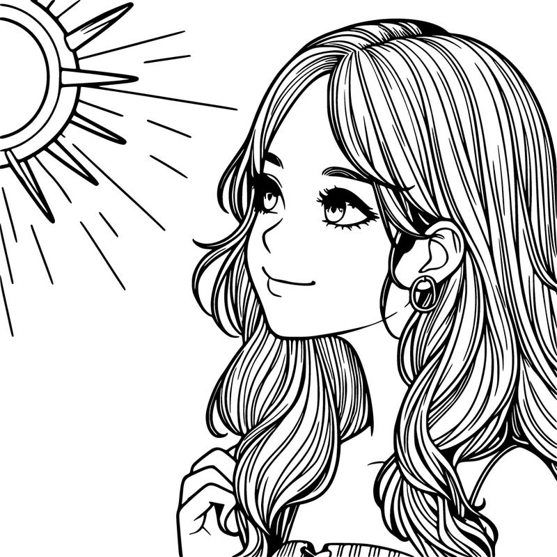 realistic girl looking at the sun