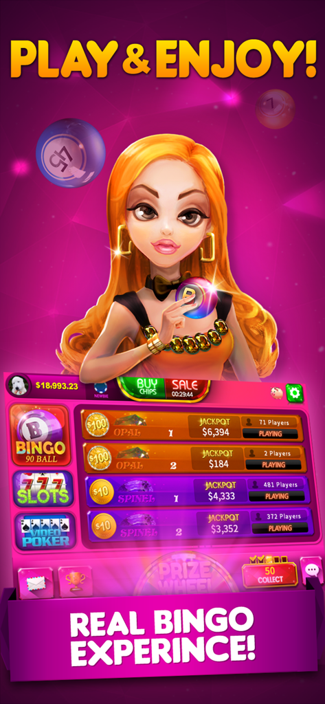 Bingo 90 Live : Vegas Slots - Bingo 90 Live Vegas Slots game lobby showing various bingo rooms with jackpots and player counts