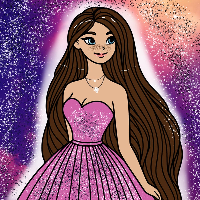 woman with long hair and a long dress