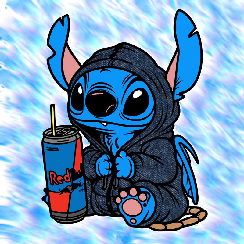 stitch a hoodie and redbull