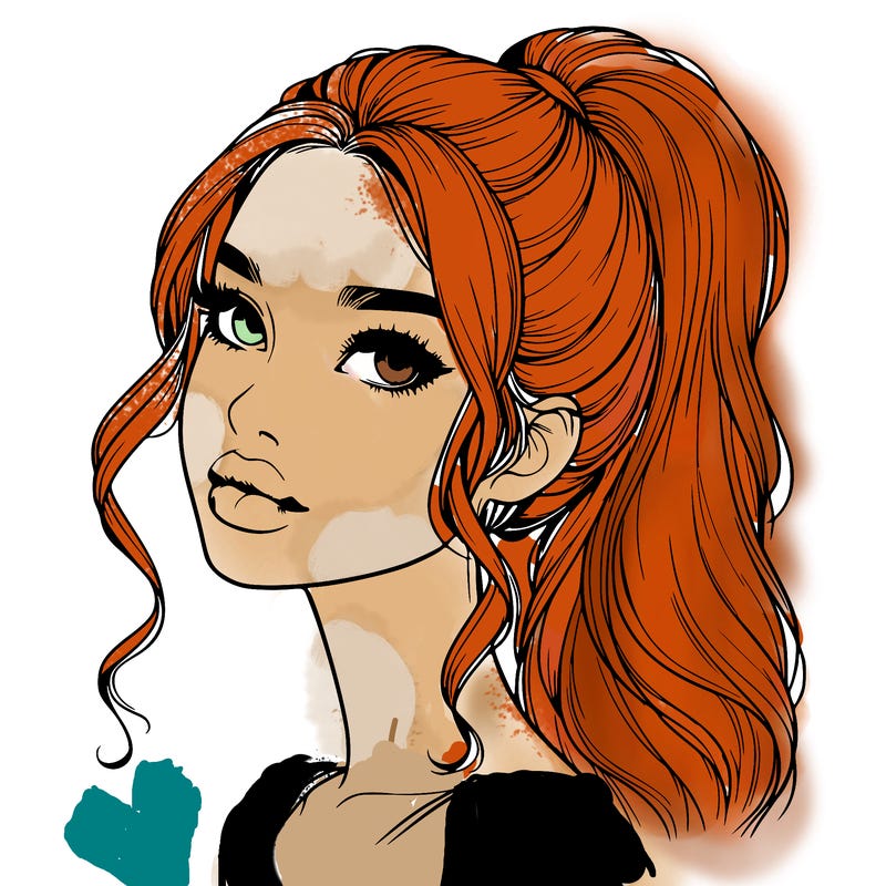 realistic girl with a ponytail on her hair and lips