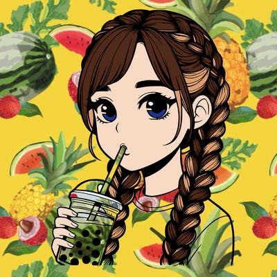 realistic girl with braided hair drinking boba