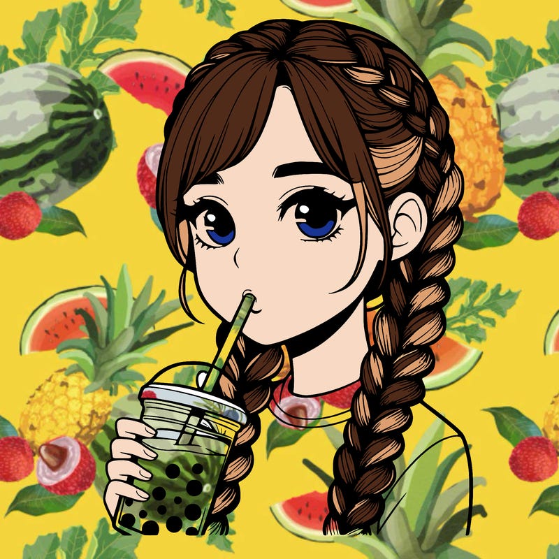 realistic girl with braided hair drinking boba