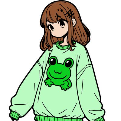 girl wearing frogging sweatshirt