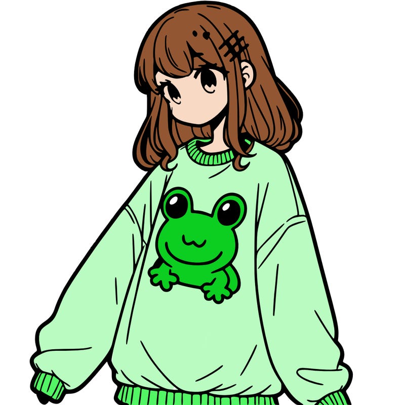girl wearing frogging sweatshirt