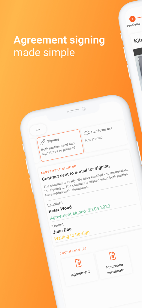 Rendin - Safe Rental Agreement - Digital rental agreement signing process on the Rendin mobile app interface.