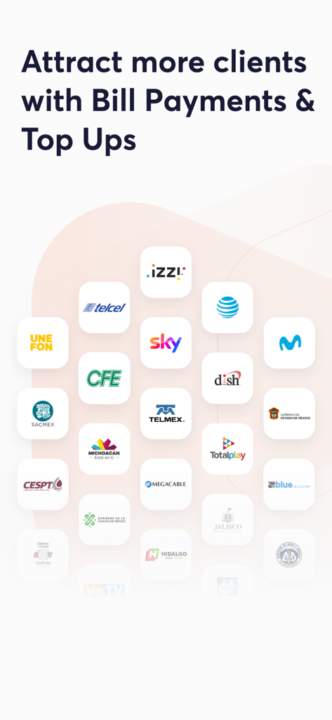Service provider logos for bill payments and mobile top ups in the Clip app