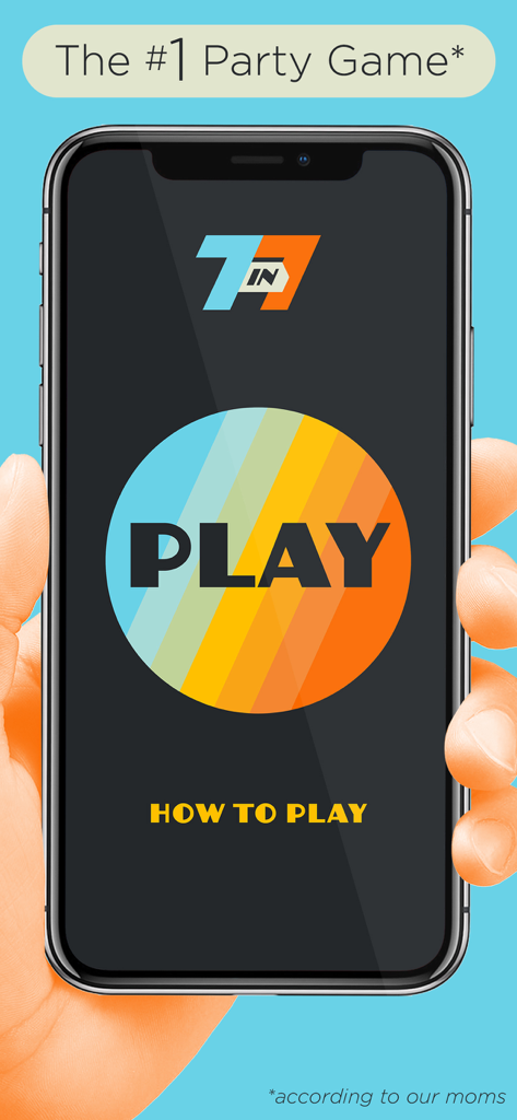 7 in 7: Pop Culture Party Game - Smartphone-Bildschirm mit dem Hauptmenü und der Play-Schaltfläche für das 7 in 7 Pop Culture Party Game