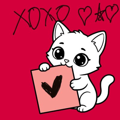 a small cat with a blank sheet of paper in its hand. the cat is sooooooo cute!