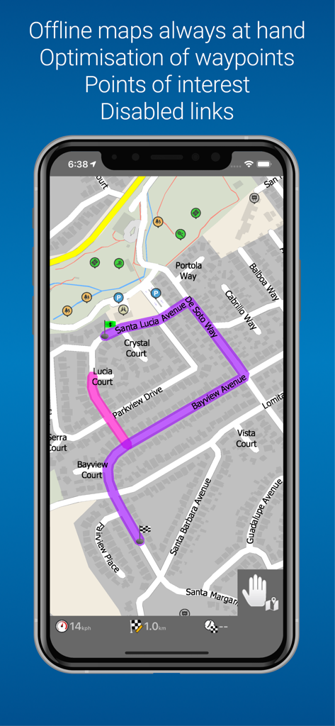 MapFactor Navigator - GPS Maps - Application MapFactor Navigator affichant une carte hors ligne avec un itinéraire planifié