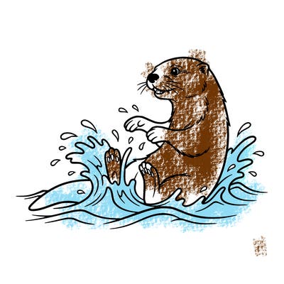 otter in the water playing