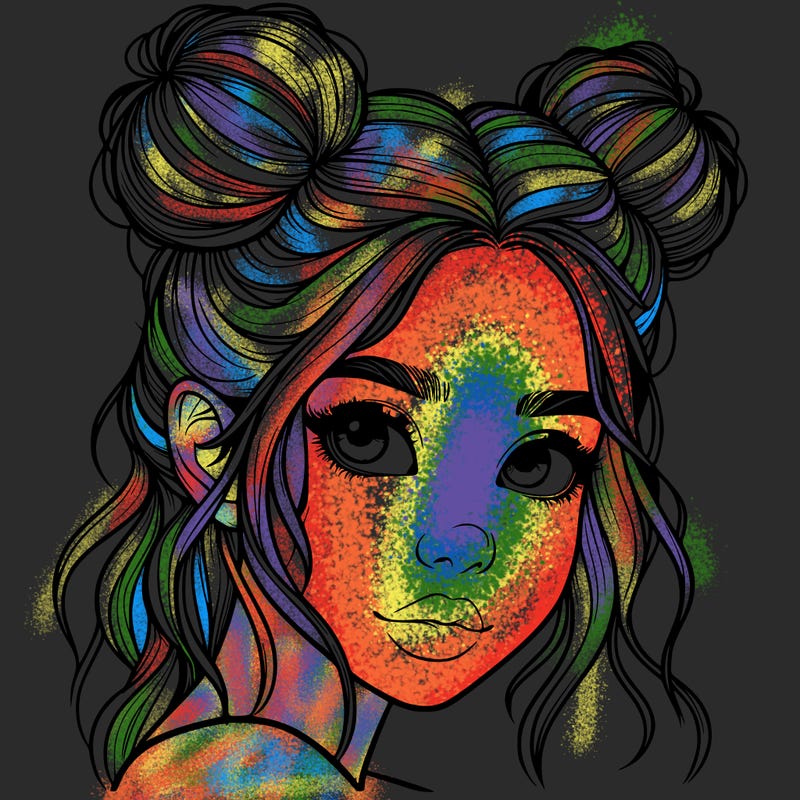 realistic girl with hair buns on her head