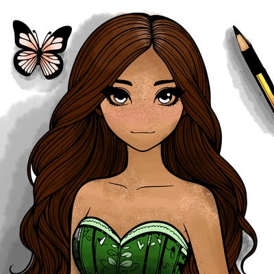 realistic girl with butterfly hair