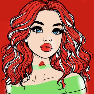 realistic girl with wavy hair and lips