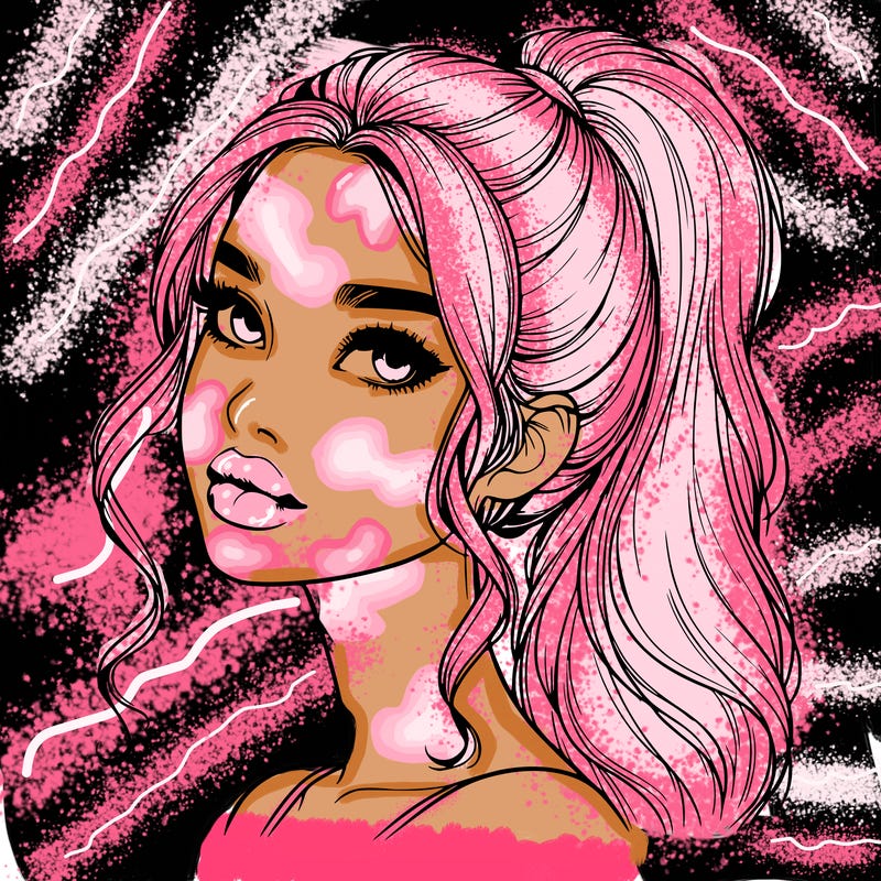 realistic girl with a ponytail on her hair and lips