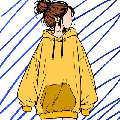 realistic girl with a oversized sweatshirt on and a bun