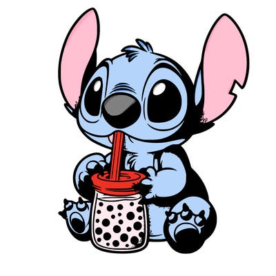 stitch drinking boba tea