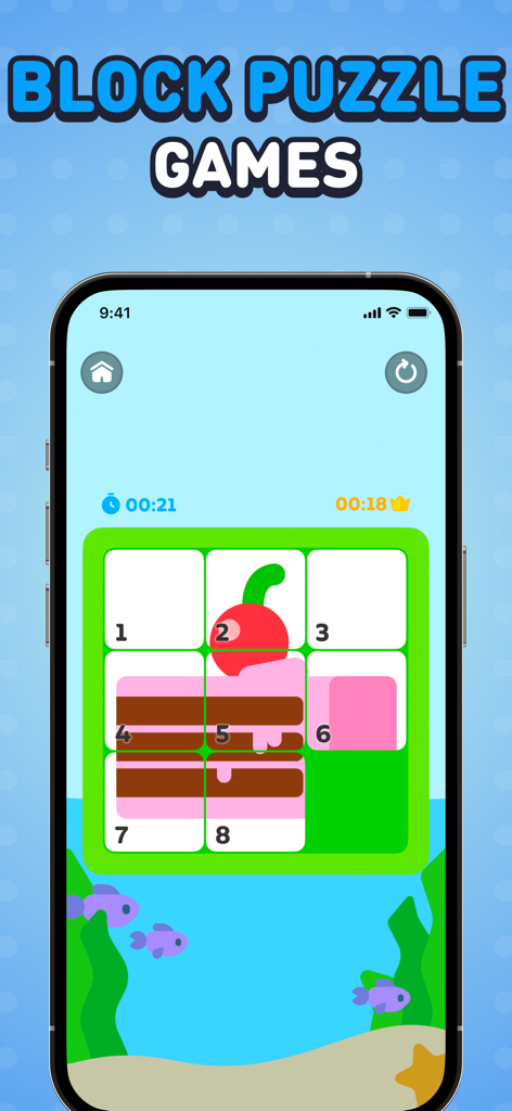 Offline Games No Wifi Games - - A mobile screen showing a sliding puzzle game with a cake illustration