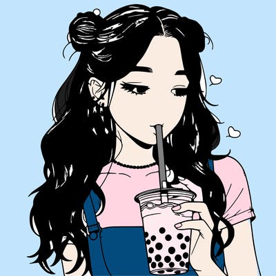 aesthetic realistic girl with boba
