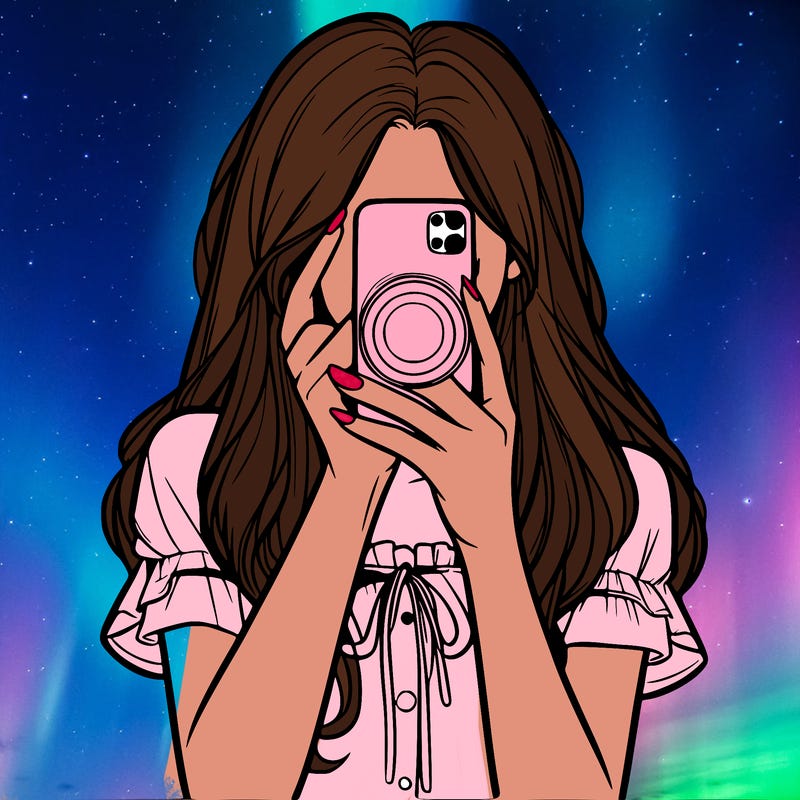 a realistic girl holding her phone taking pictures
