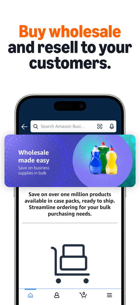 Amazon Business: B2B Shopping - Un smartphone mostrando la interfaz de la aplicación Amazon Business para comprar suministros al por mayor y a granel.