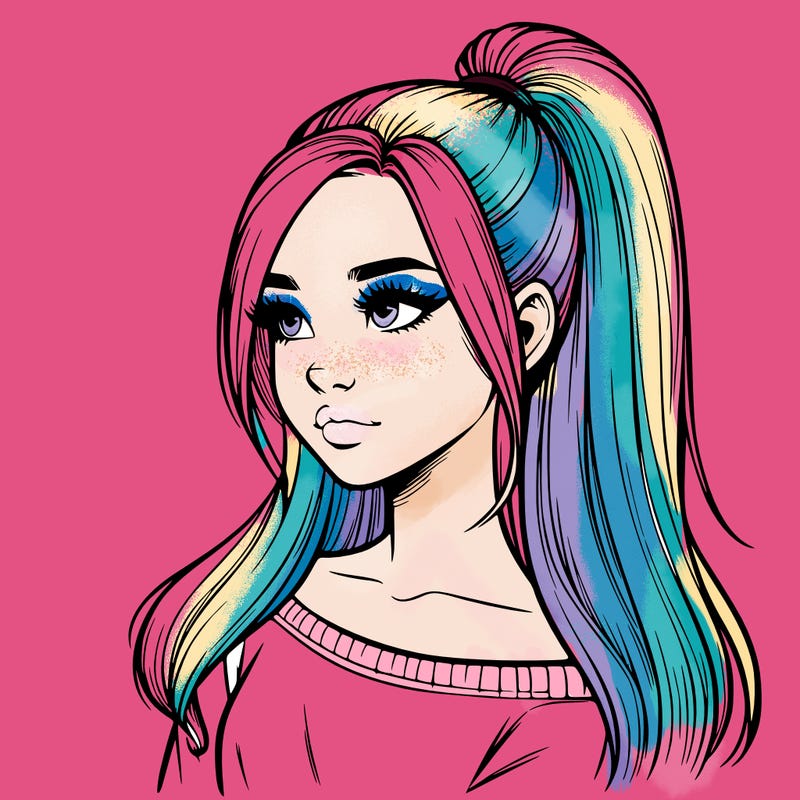 realistic girl with a high ponytail