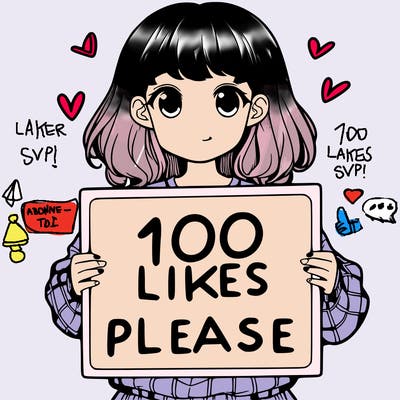 a girl holding a sign saying 100 likes please