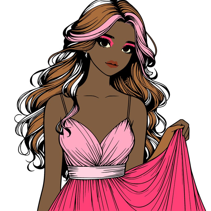 realistic girl in flowy silky prom dress