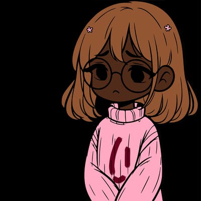 sad girl with glasses in a sweater