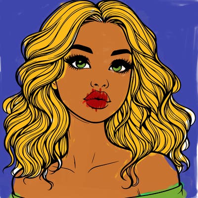 realistic girl with wavy hair and lips