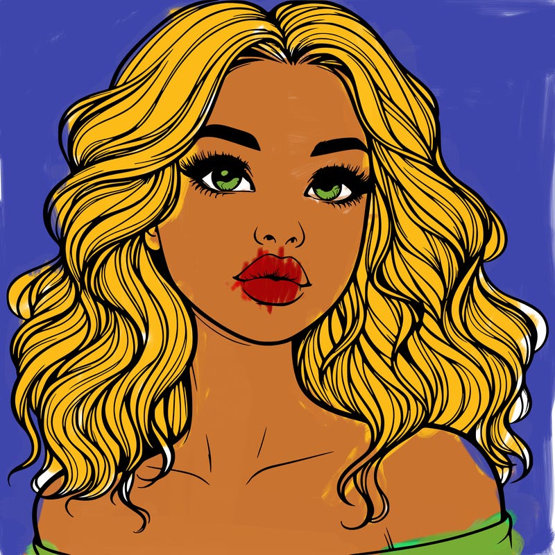 realistic girl with wavy hair and lips