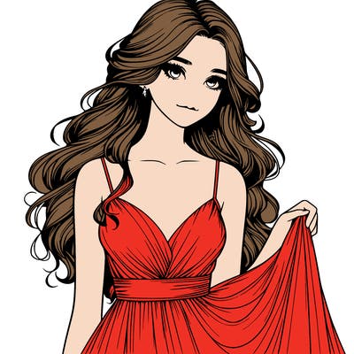 realistic girl in flowy silky prom dress