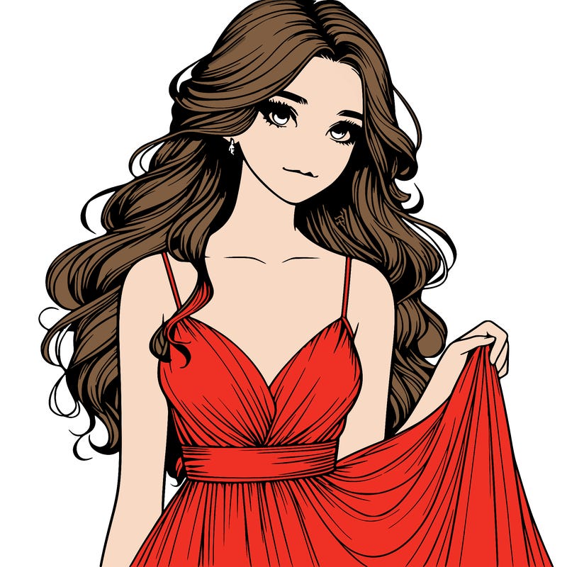 realistic girl in flowy silky prom dress