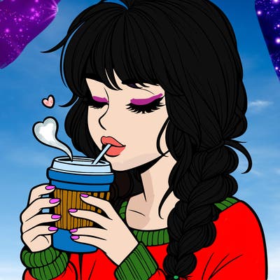 realistic girl drinking coffee