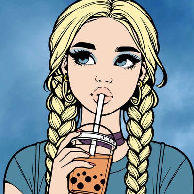 realistic girl with braided hair drinking boba