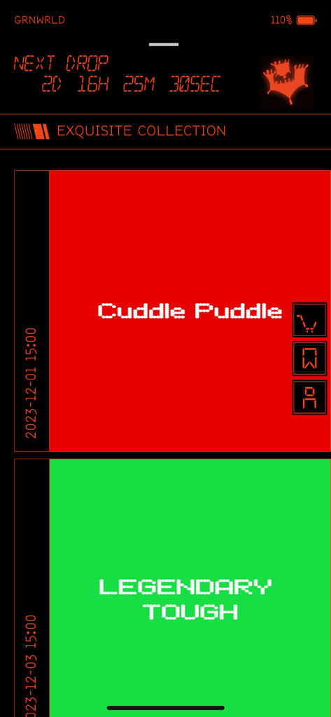Goorin Drops - Goorin Drops app screen showing a countdown timer for the next release and the exquisite collection with titled color blocks