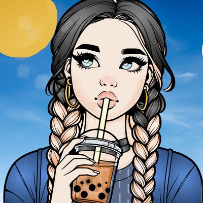 realistic girl with braided hair drinking boba