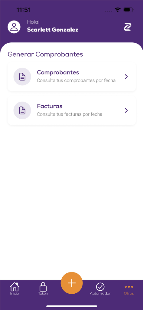 Zeta - 날짜별 영수증 및 송장 생성 옵션을 보여주는 Zeta 앱 인터페이스