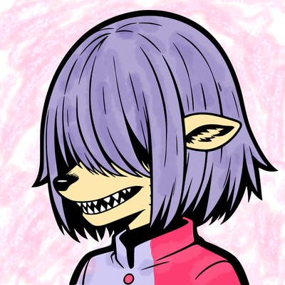 sharp teeth deer man with bob haircut