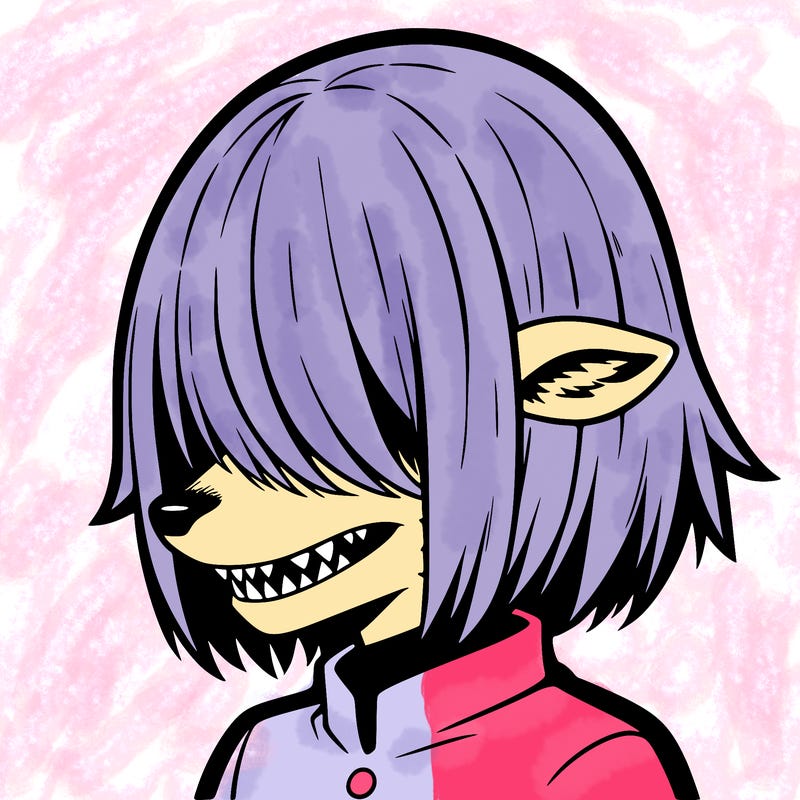 sharp teeth deer man with bob haircut