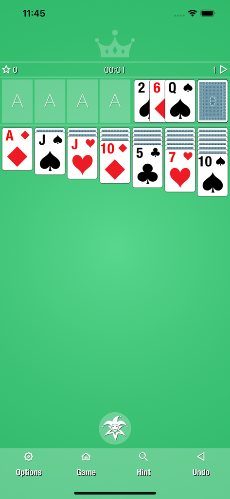 Simple Classic Solitaire - Classic Klondike solitaire card game session on a solid green background with a clean and minimalist UI.