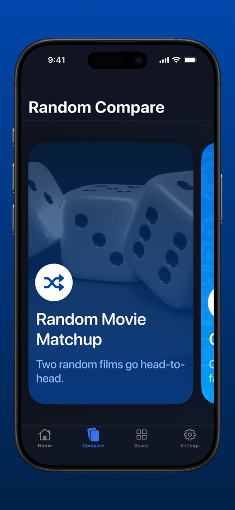 Mags TV app interface showing the Random Movie Matchup feature