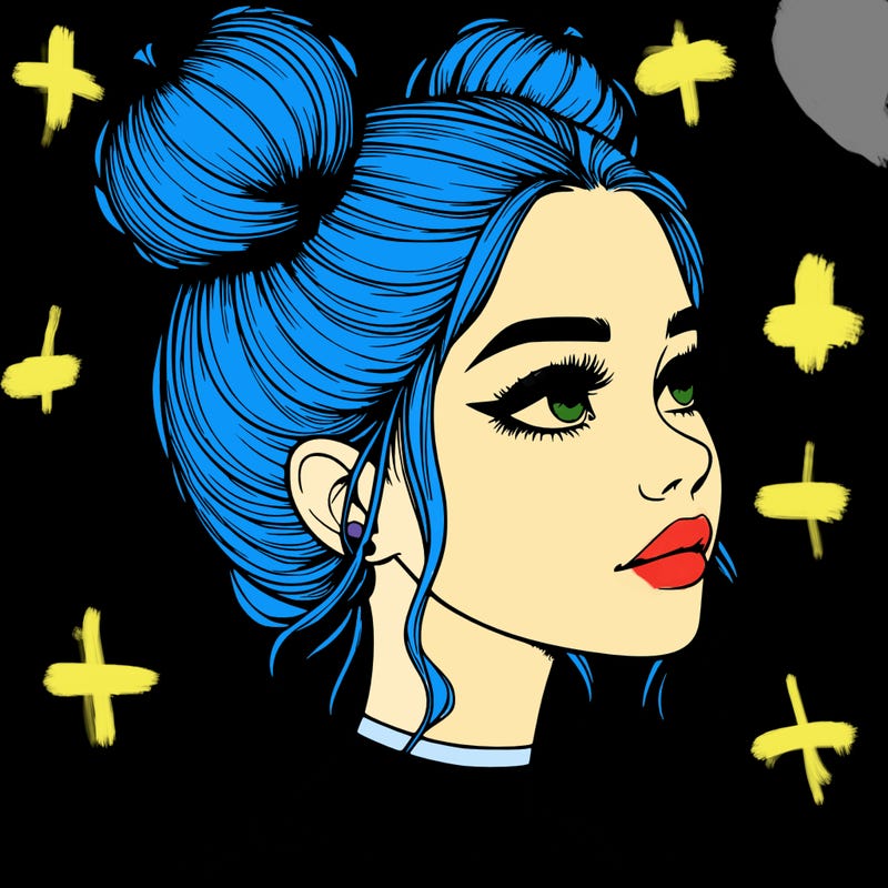 realistic girl with buns on the top of her head