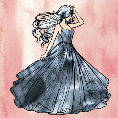 realistic woman with dress flowing in the wind