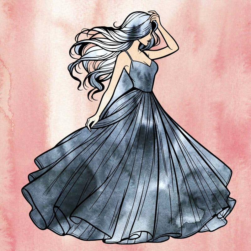 realistic woman with dress flowing in the wind