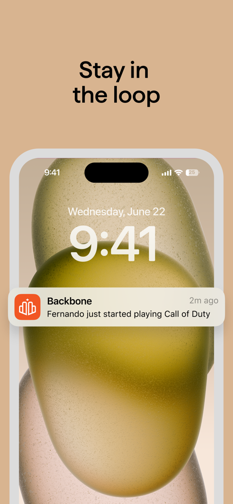iPhone lock screen showing a Backbone app notification about a friend starting a game of Call of Duty.