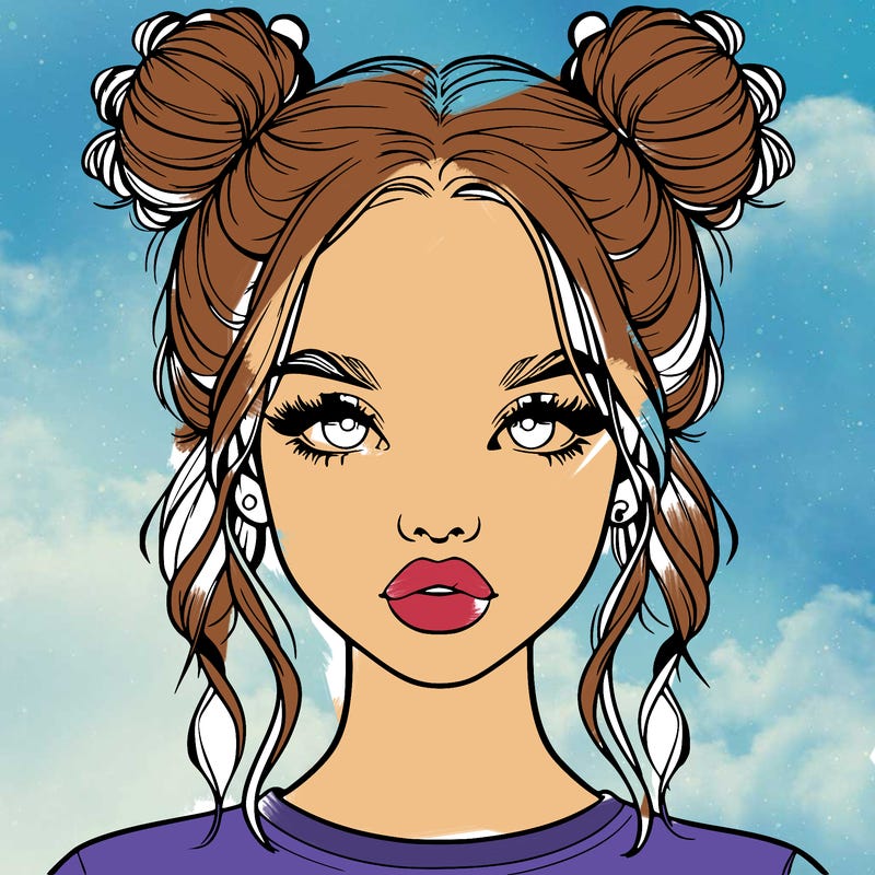 realistic girl with two buns in hair and lips