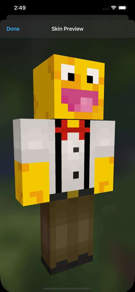 Create Skins for Minecraft PE - Minecraftスキンクリエーターアプリでカスタムイエローキャラクタースキンの3Dプレビュー