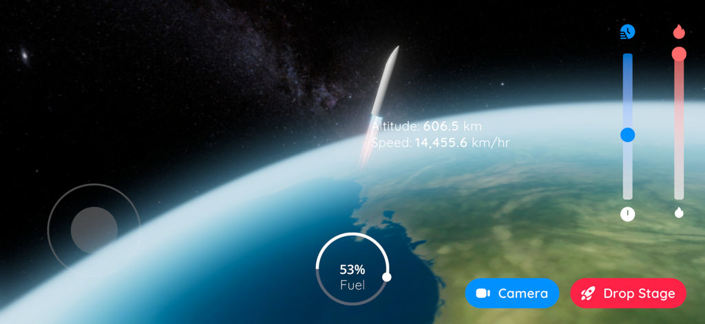 Milky Way: Cosmic Playground - A rocket launching into space from Earth in the Milky Way Cosmic Playground app.